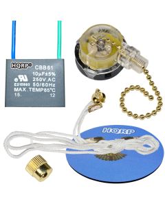 HQRP Kit Ceiling Fan Capacitor CBB61 10uf 2-Wire and 3-Speed Fan Switch + HQRP Coaster