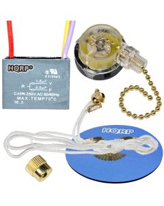 HQRP Kit Ceiling Fan Capacitor CBB61 1.5uf+2.5uf 3-Wire and 3-Speed Fan Switch + HQRP Coaster