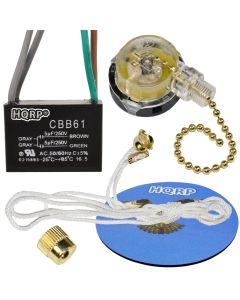 HQRP Kit Ceiling Fan Capacitor CBB61 5uf+5uf 4-Wire and 3-Speed Fan Switch + HQRP Coaster
