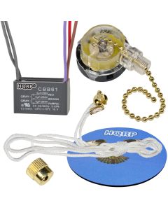 HQRP Kit Ceiling Fan Capacitor CBB61 5uf+5uf+5uf 5-Wire and 3-Speed Fan Switch + HQRP Coaster
